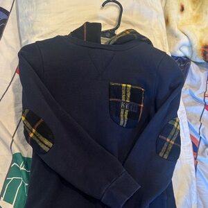 Kith boys Navy Hoodie with Plaid Details